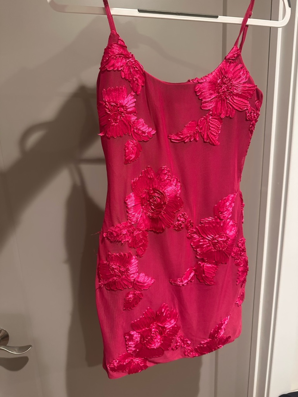 White Fox Boutique Hot Pink Floral Appliqué Mini Dress